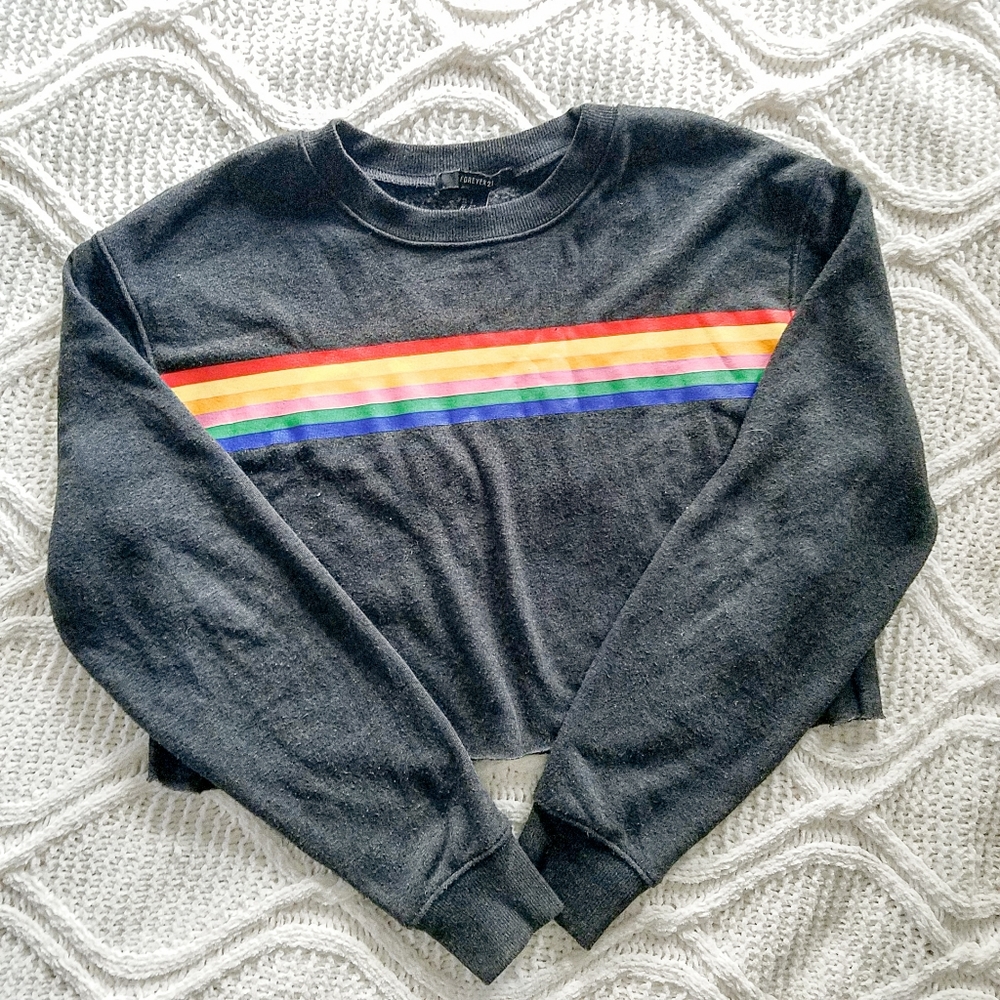Forever 21 Rainbow Print Crop Sweater